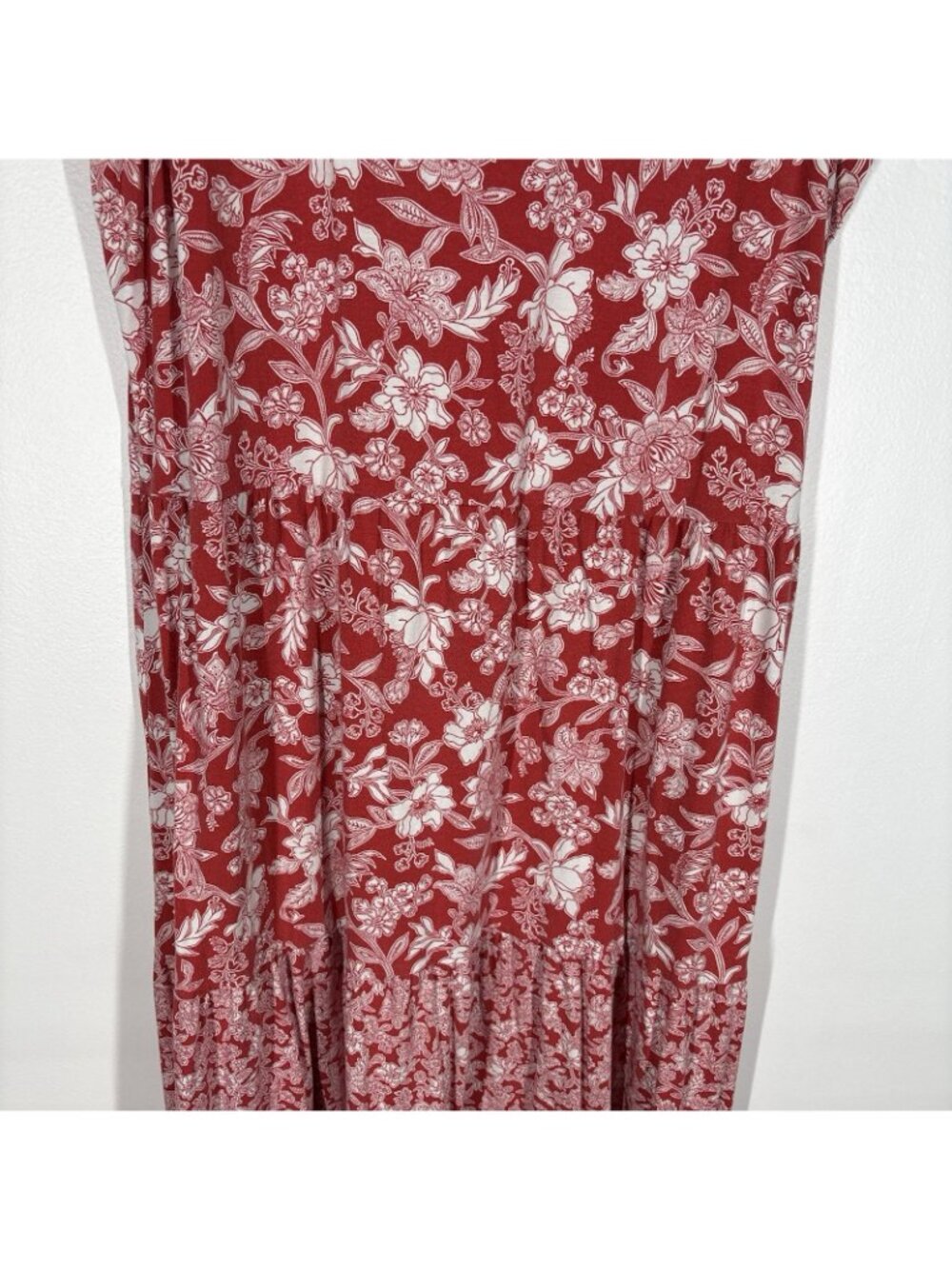 Lands’ End Women XL/18 Red Mixed Floral Print Boho Sleeveless Tiered Maxi Dress - Picture 3 of 9